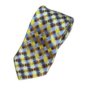 Robert Talbott Nordstrom Extra Long Silk Gold Blue Floral Necktie Made‎ in USA